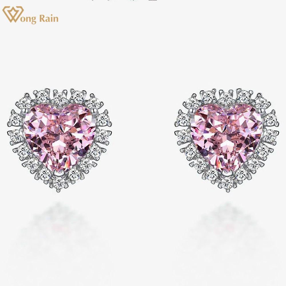

Wong Rain, 100% стерлинговое серебро 925 пробы, 5 карат, огранка в форме сердца AAAAA, цирконы, драгоценный камень, серьги-гвоздики для свадьбы и помолвки, ювелирные украшения розовый