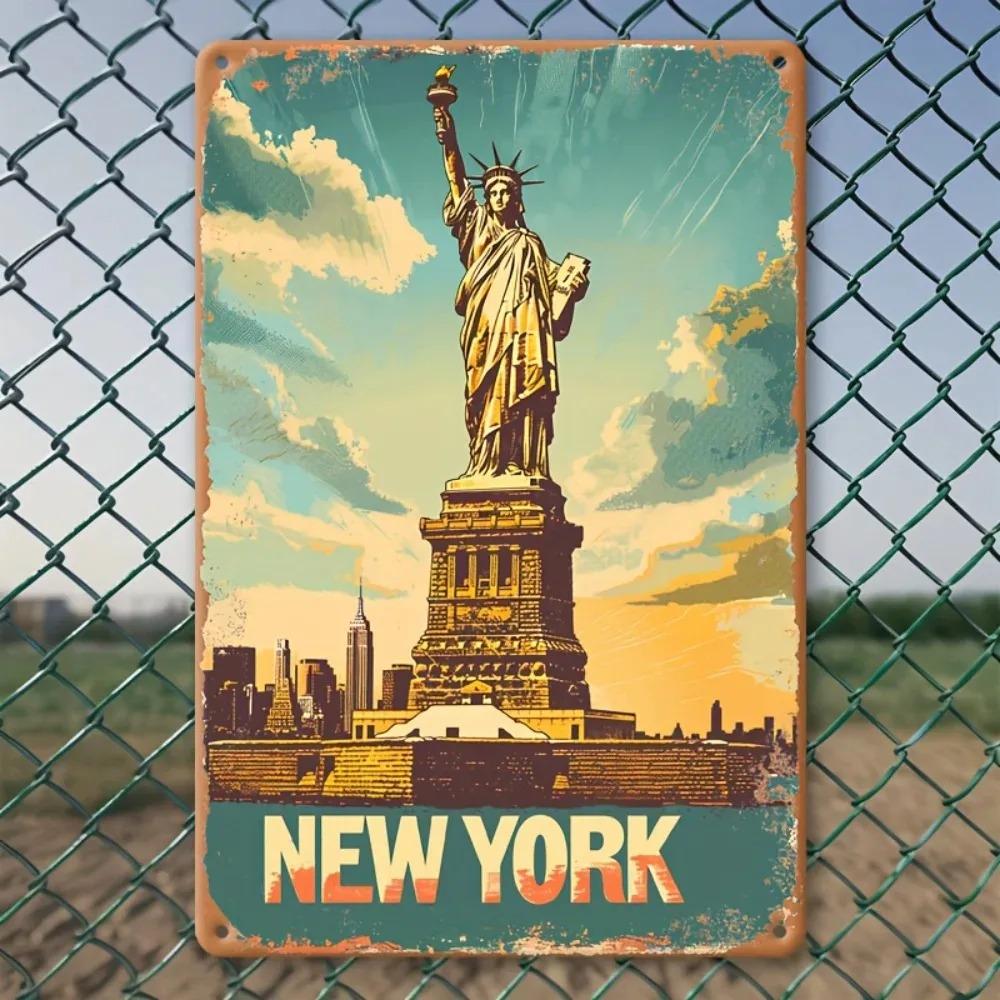 Vintage Tin Sign Statue of Liberty  WeatherResistant PreDrilled Wall Decor for Home and Bar