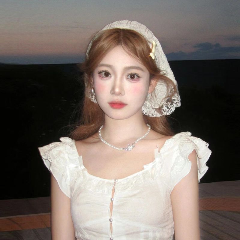 

Инстаграмный деревенский головной платок | Универсальная повязка для волос из французского кружева | Летний фотоаксессуар белый