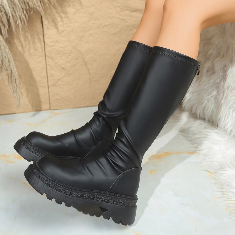 Fashion Sexy Black Thick Bottom Knee High Boots Women 2025 Winter Comfort Platform Thick Heel Elastic Long Riding Boots Plus Size Shoes