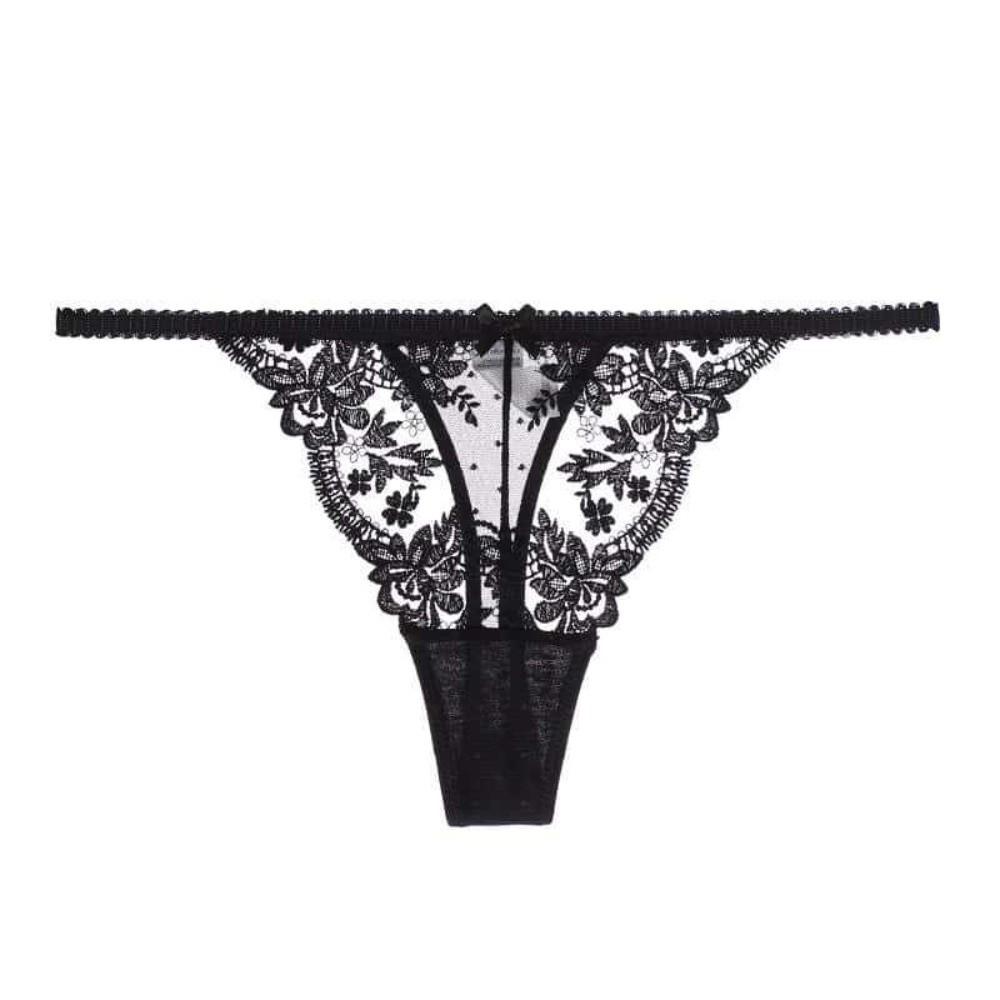Embroidery Lace Flower Briefs Women Low Waist Romantic T Panties Sheer Mesh Lace Thong  Home