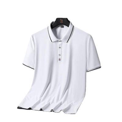 Summer Ice Silk Polo Shirt Men's Plus Size Polo Neck Short Sleeved T-shirt Middle Aged Half Sleeved T-shirt
