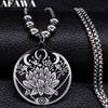 Wicca Lotus Stainless Steel Necklaces Pendants for Men Black Silver Color Moon Eye Long Chain Necklace Jewelry Colgante Hombre