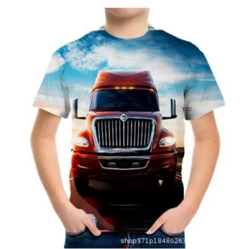 Summer Round Neck 3D Racing Series Printed Top Fashionable Casual Short Sleeved Children's Boy T-shirts