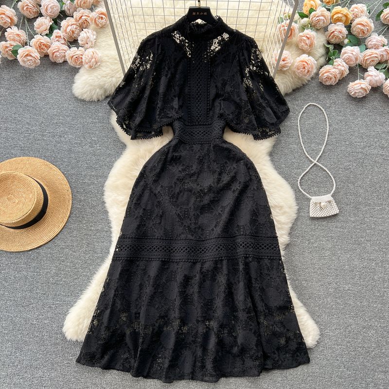 European Gold Style Embroider Ruffle Sleeve Princess Dress Lace