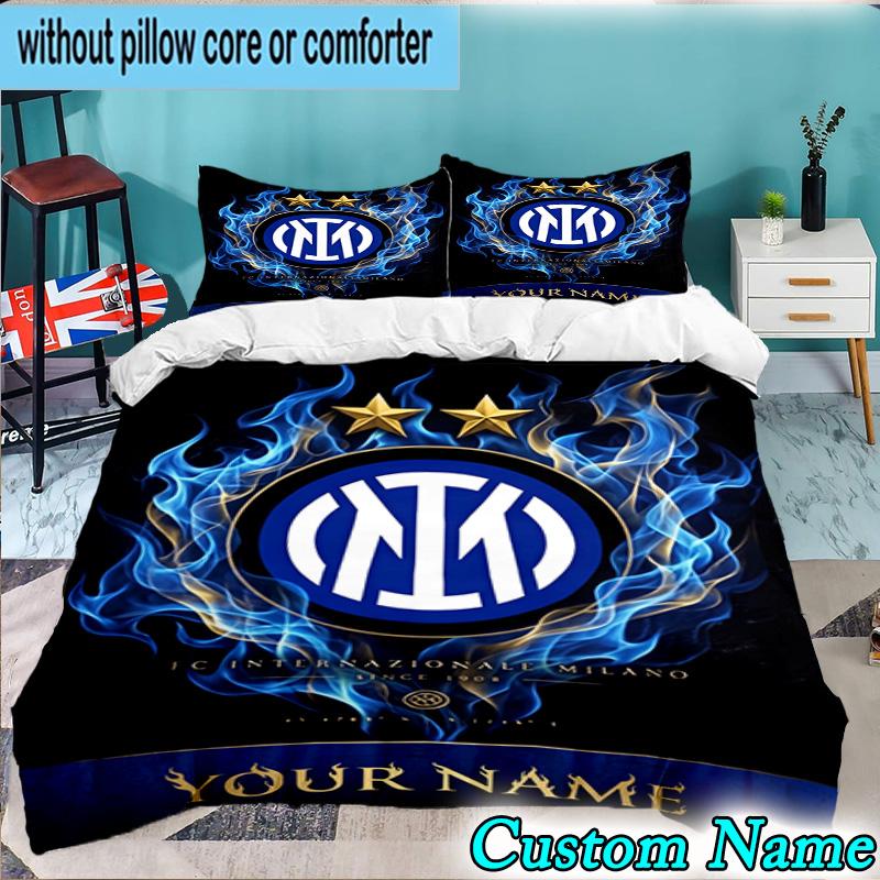 3PCS Custom Name Inter Milan Emblem Bedding Set Duvet Cover Closure Includes 1 Duvet Cover & 2 Pillowcases for All Seasons Bedroom Decor