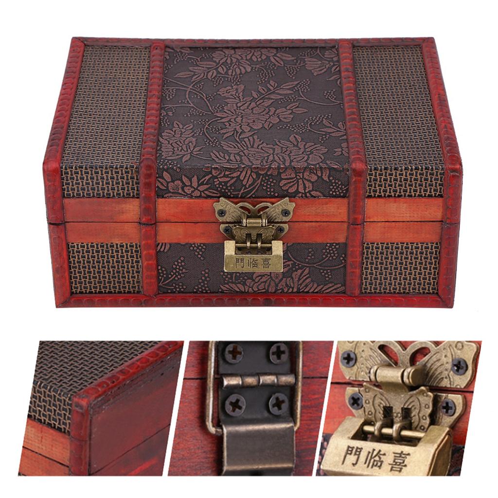 Classical Wooden Jewelry Storage Box Chest Case Holder Organizer with Lock