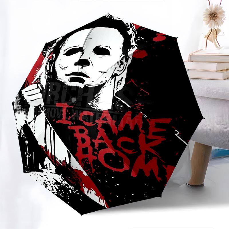 1pc Michael Myers I Came Back Home Automatic Open Close Umbrella with 8-Rib Windproof Canopy Compact Portable Travel Umbrella10293
