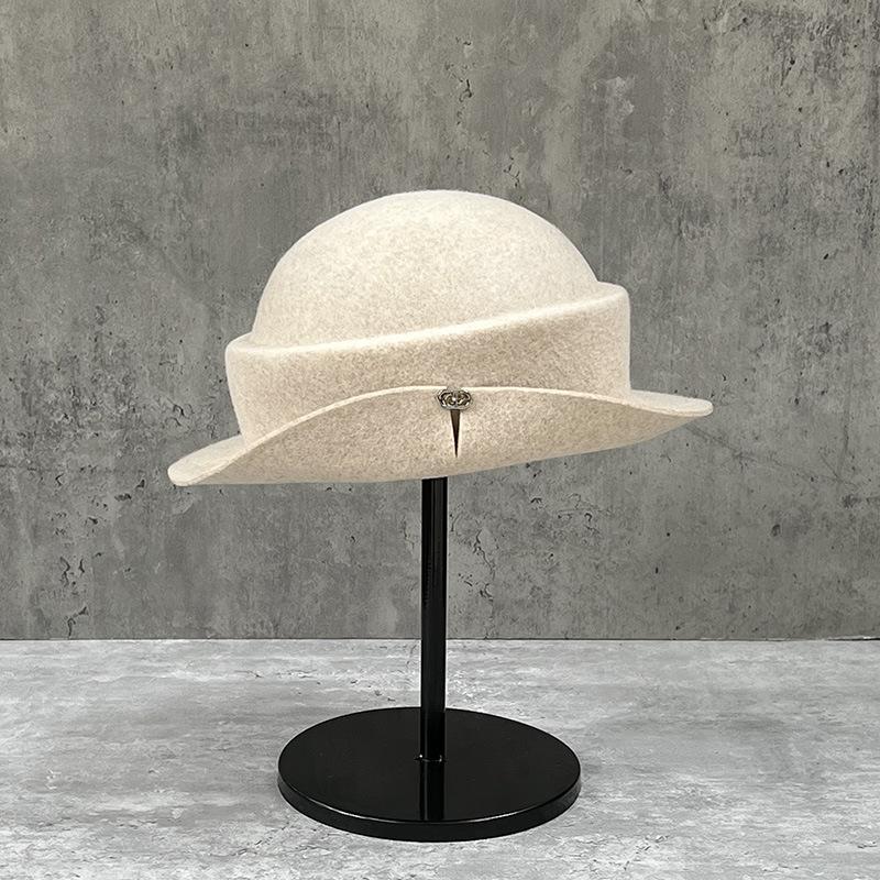 Temperament Hepburn Style Wool Bucket Hat Women'S French Elegant Retro Top Hat Xiaoxiang Style Pot Hat