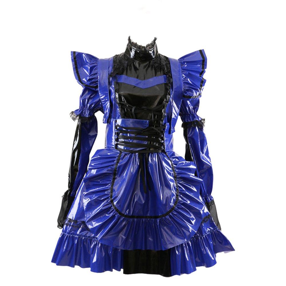 

Gocebaby ПВХ Глянцевое Готическое Платье Горничной, Фиолетовый/Черный, Рукава 2-в-1 Длинные/Короткие, Костюм для Косплея, XXXL 3L (одежда) фиолетовый