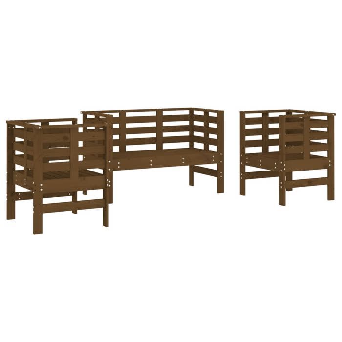 VidaXL Salon de Jardin 3 pcs, Sièges de Patio, Ensemble de Meubles, Mobilier de Terrasse Arrière-cour Extérieur, Marron miel 825145