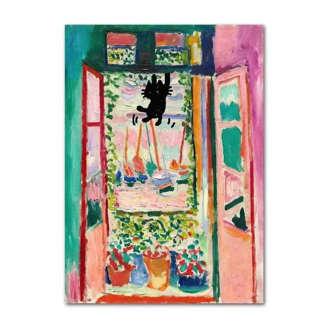 Black Cat Van Gogh Sunflowers Funny Art Matisse Monet Canvas Painting Posters And Prints Wall Pictures For Living Room Decor