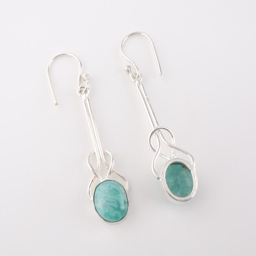 Amazonite Gemstone 925 Sterling Silver Jewelry Handmade Earrings 1.76" For Women EE-171-30