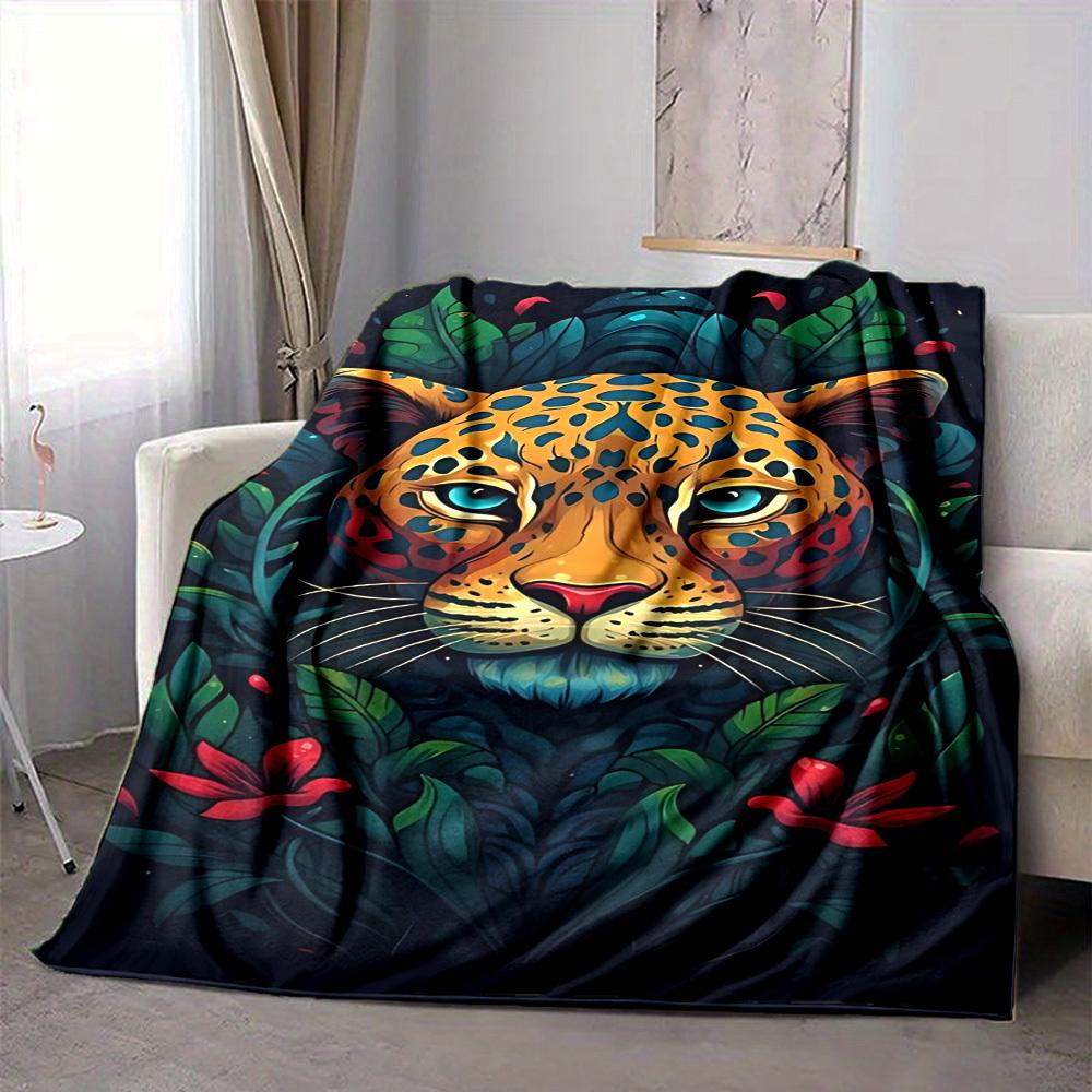 1pc Jaguar Print Soft & Warm Polyester Knit Blanket, Digital Printed, All-Season Throw for Napping, Traveling, Sofa Yy250906017