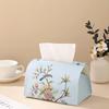 Elegante Portarrollos de Papel Estilo Chino Caja de Pañuelos de Cuero PU Estampado Dispensador de Pañuelos a Prueba de Polvo e Impermeable para Oficina en Casa
