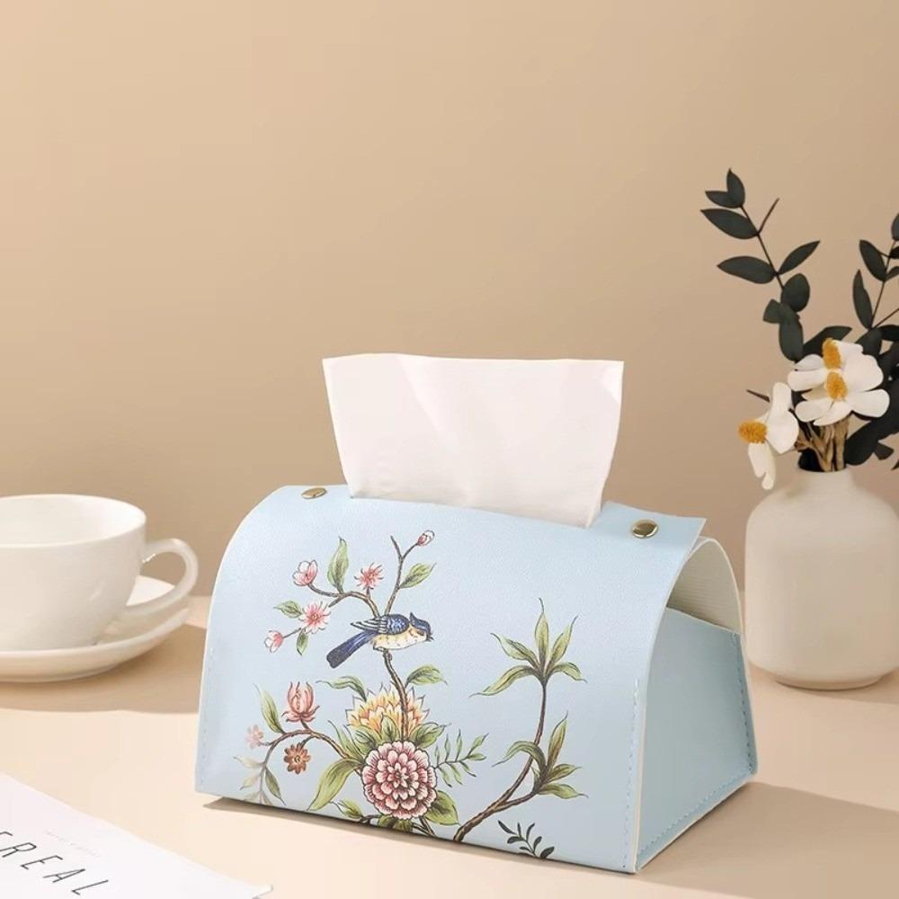 

Elegant Chinese Style Napkin Holder Printing PU Leather Tissue Box Dustproof Waterproof Tissue Dispenser for Home Office