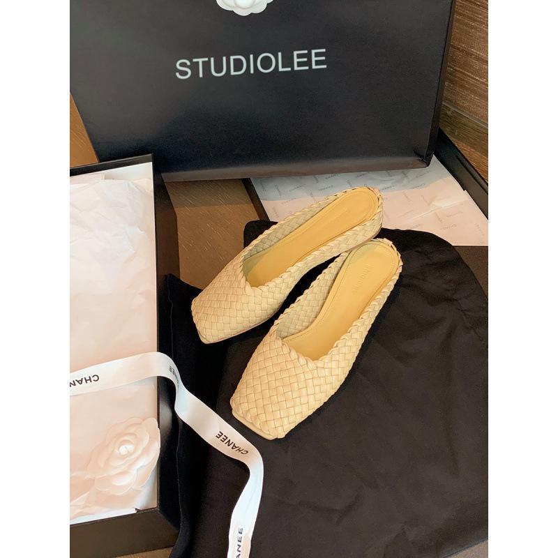 

Shoes cowhide hand-woven empty fish mouth sandals flat-bottomed slippers women s outer wear 40 абрикосовый