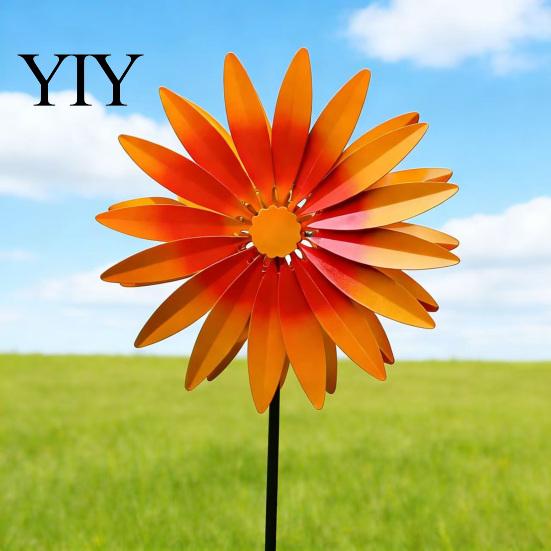 Rustic Metal Art for Lawn Sunflower Garden Stake, Spinning Flower Yard Ornament, Rustproof Stakes Decor Outdoor Patio Decoration Spinner Windowsill
