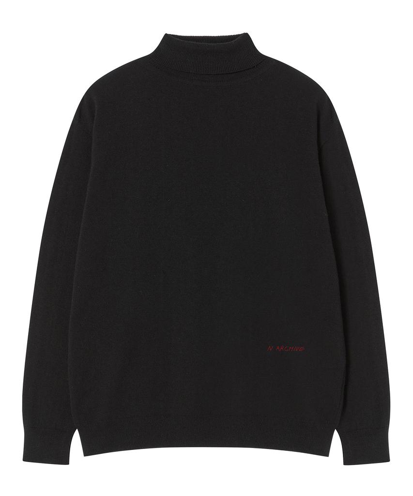 BEYOND CLOSET [Collection Line] Lux Cashmere Blend Turtleneck Knit Black