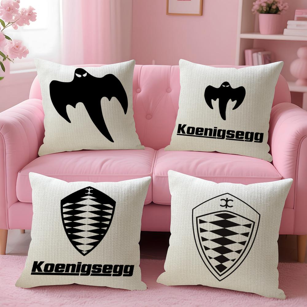 Luxury Car K-Koenigsegg Logo Cushion Cover Linen Organic Fabric Double-Sided Printing Breathable Pillow Case Sofa Home Decor