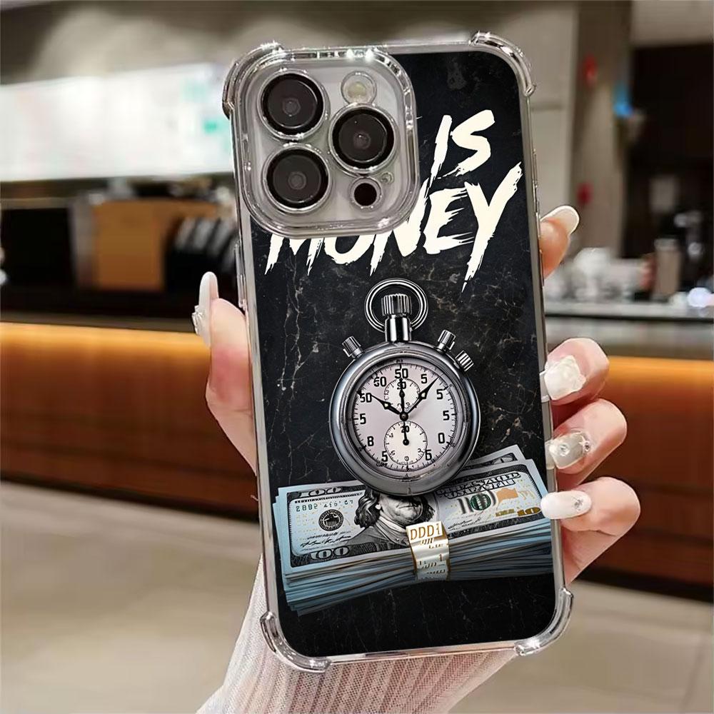 Black Dollar Time Is Money Phone Case for iPhone 11 13 15 16 17 Pro Max 14 Plus 17Air 16E 13 Pro 12 Mini 17Pro Soft Clear Cover