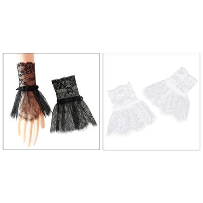 Damen Fake Armstulpen mit kurzen Quasten Weiß und Schwarz Plissierter Bund Schöne Spitzen-Accessoires Outdoor-Verzierungen