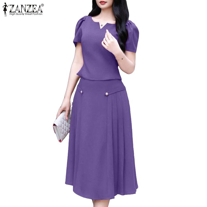 ZANZEA Blusa de Manga Curta Feminina e Saias Conjuntos Casuais de Duas Peças