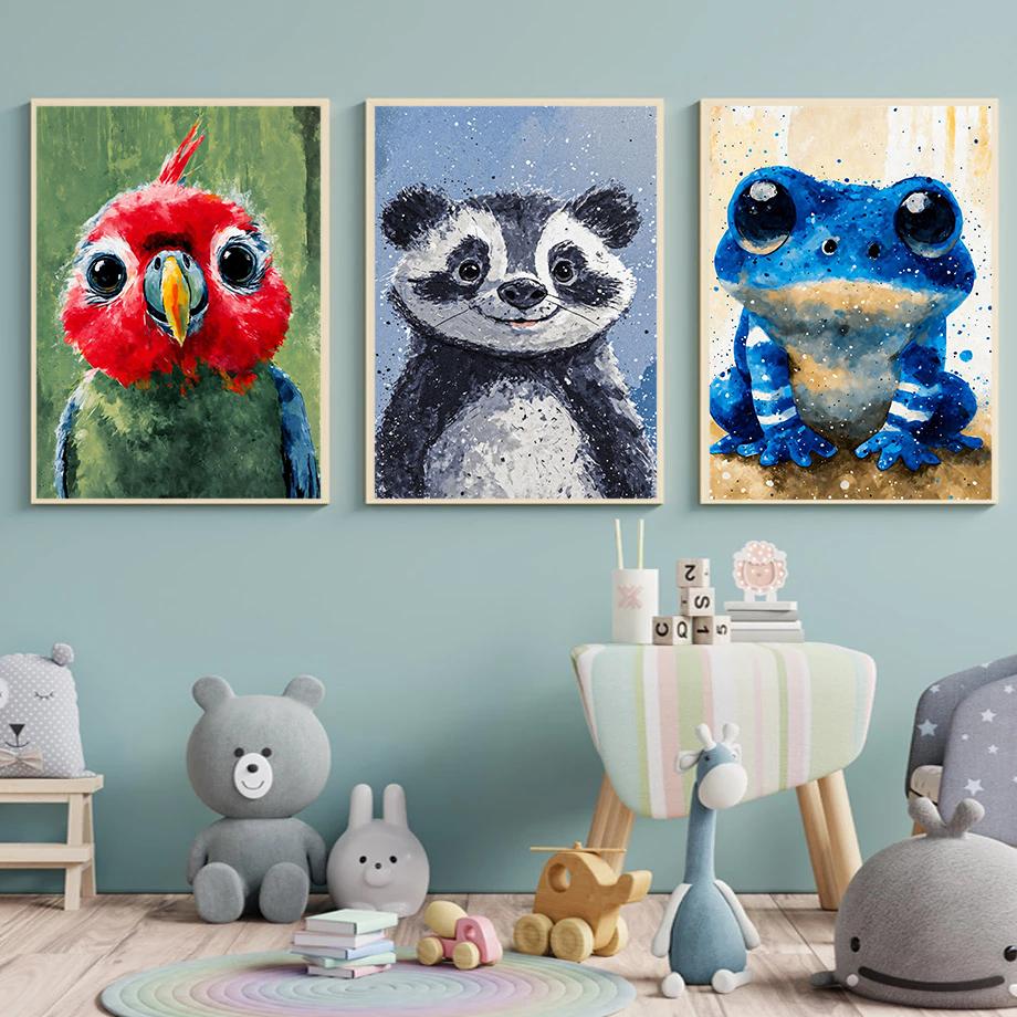 Heilung Süßer Papagei Hund Panda Schwein Tiere Porträt Poster Leinwanddrucke Wand Ölmalerei Wohnzimmer Schlafzimmer Heimdekoration