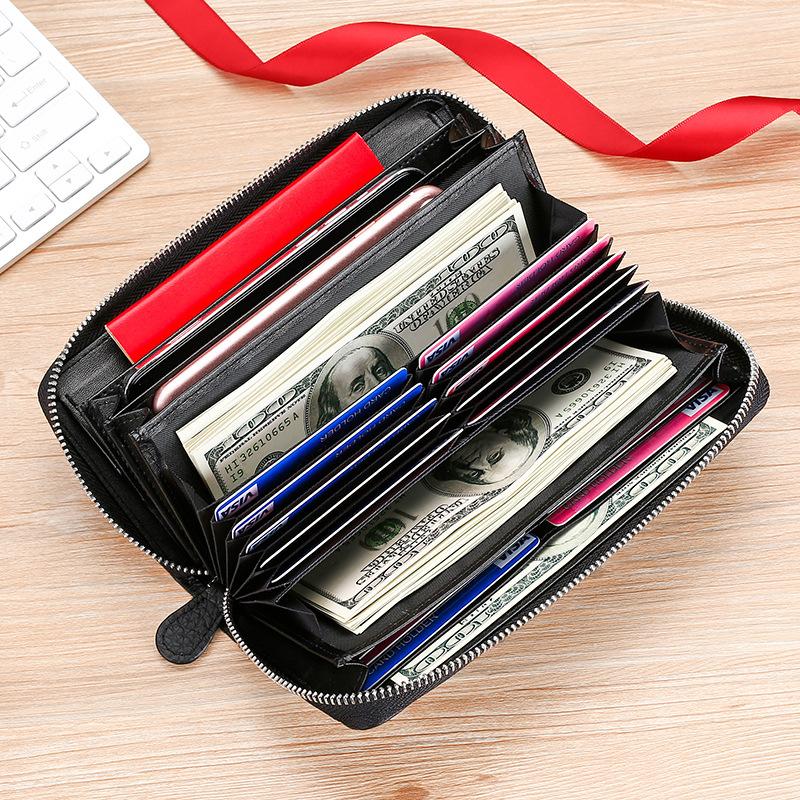 Multifunctional leather wallet large capacity men's and women's clutch bag first layer cowhide mobile phone bag clutch bag retro change bag