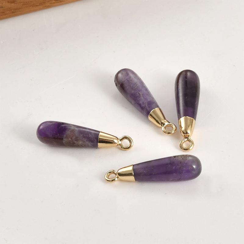 Gold-Plated Amethyst Rose Quartz Tiger's Eye Teardrop Pendant Earrings Necklace Accessory