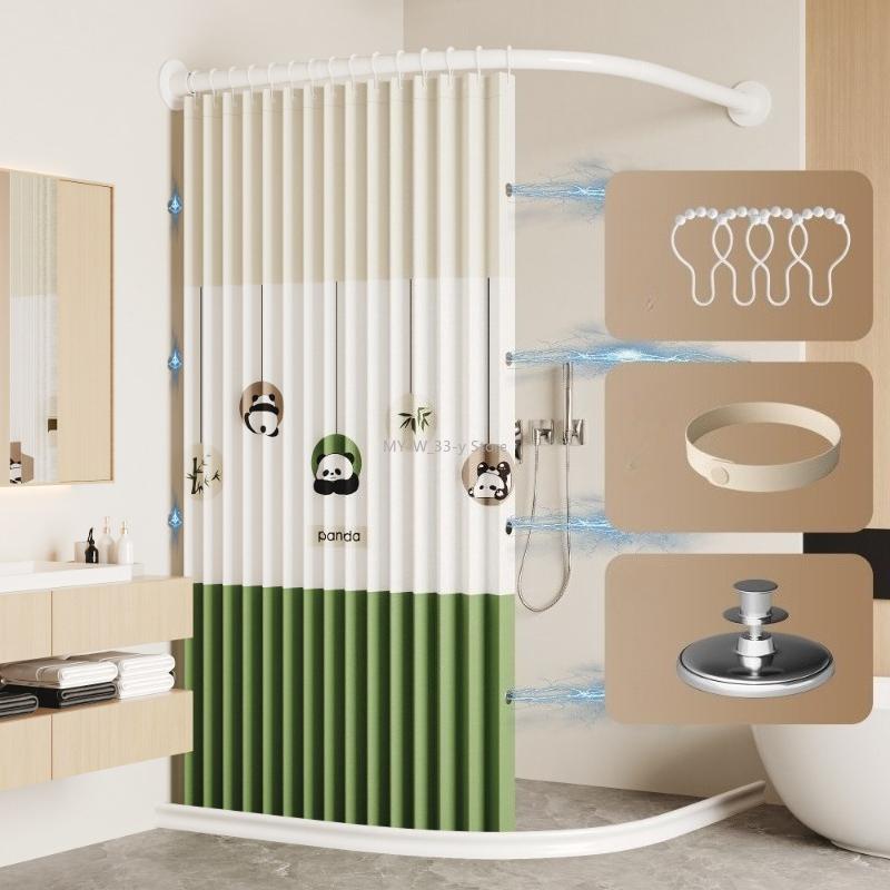 Badezimmer U-förmige Bogenstange Faltbares Duschvorhang-Set, Wasserdichte Badezimmer Duschkabinen-Trennwand Trocken- und Nassbereich Trennvorhang