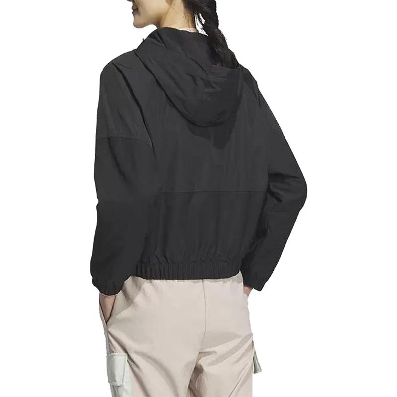 adidas Neo Solid Color Zip Hooded Long Sleeve Jacket Women Jackets Black IK3432