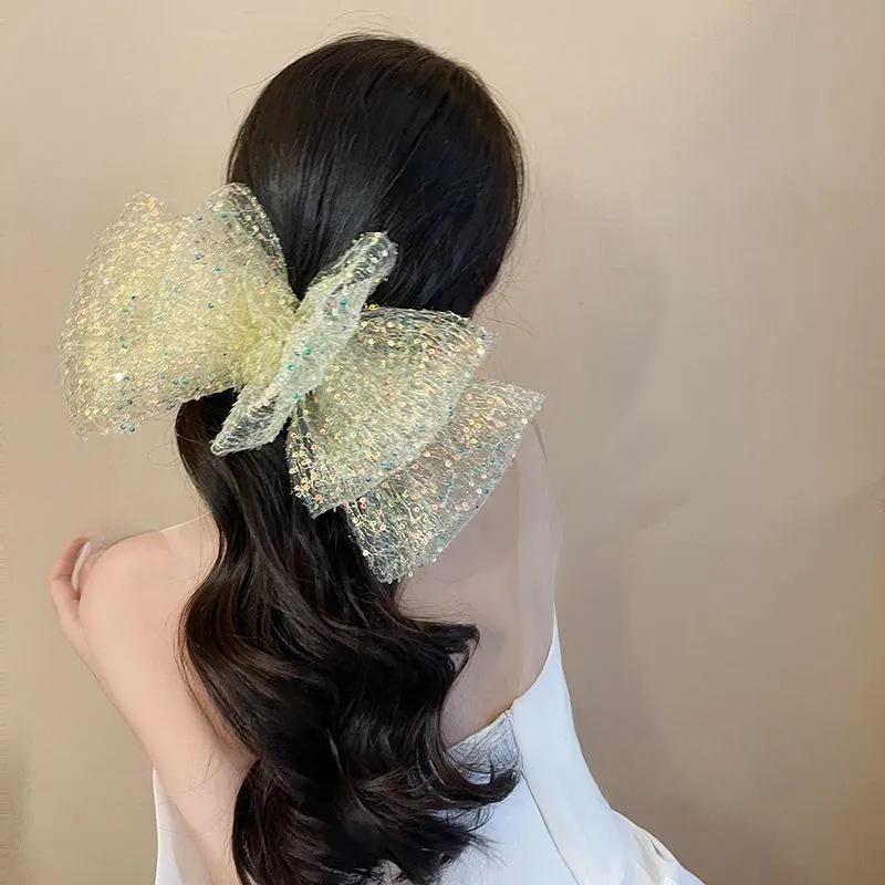 Chiffon Spring Clip Super Fairy Big Bow Hair Clip Ponytail Women's New Cloud Head Flower Hair Accessories