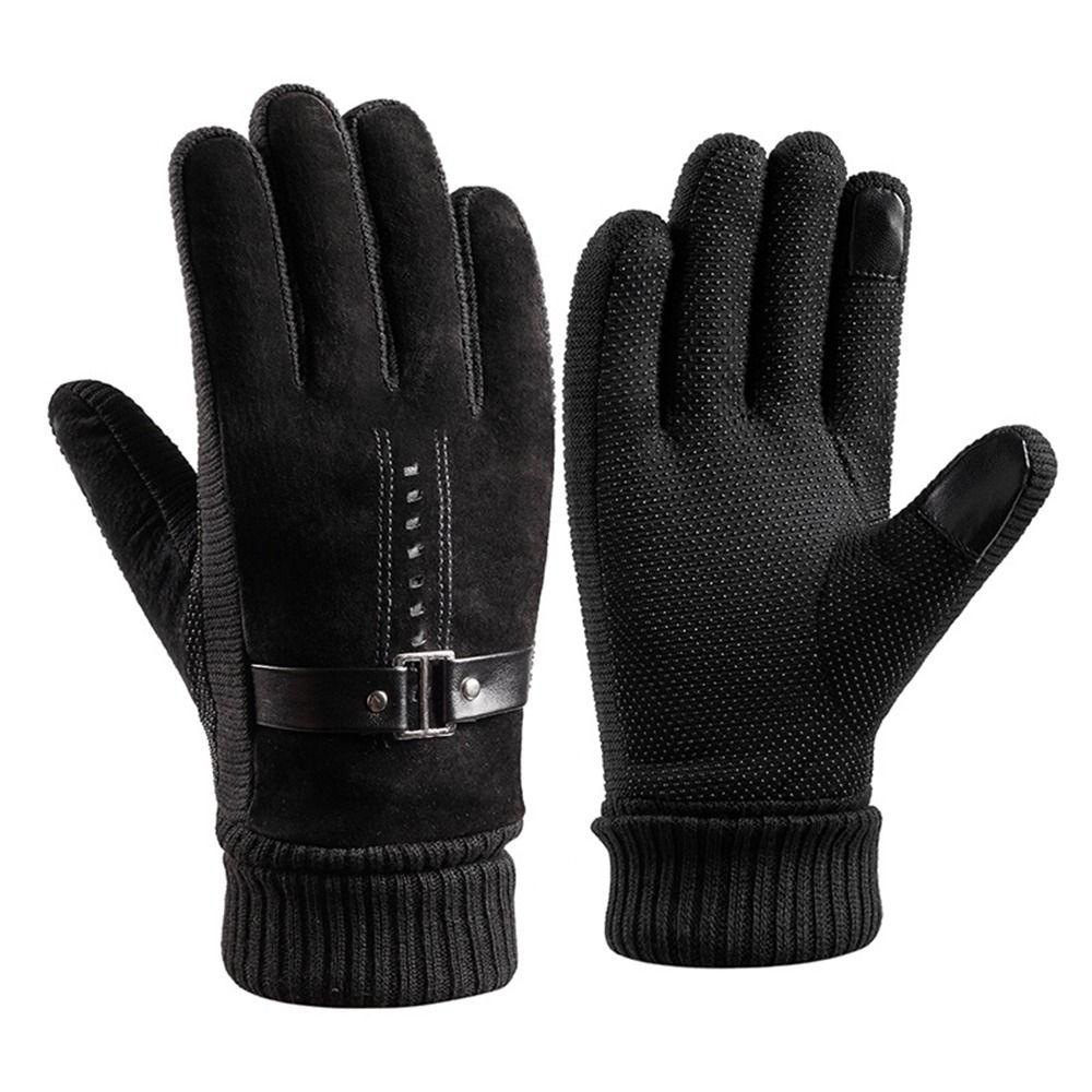 Windproof Thicken Warm Non-slip Riding Glove Men Gloves PU Leather Winter Gloves Korean Mittens