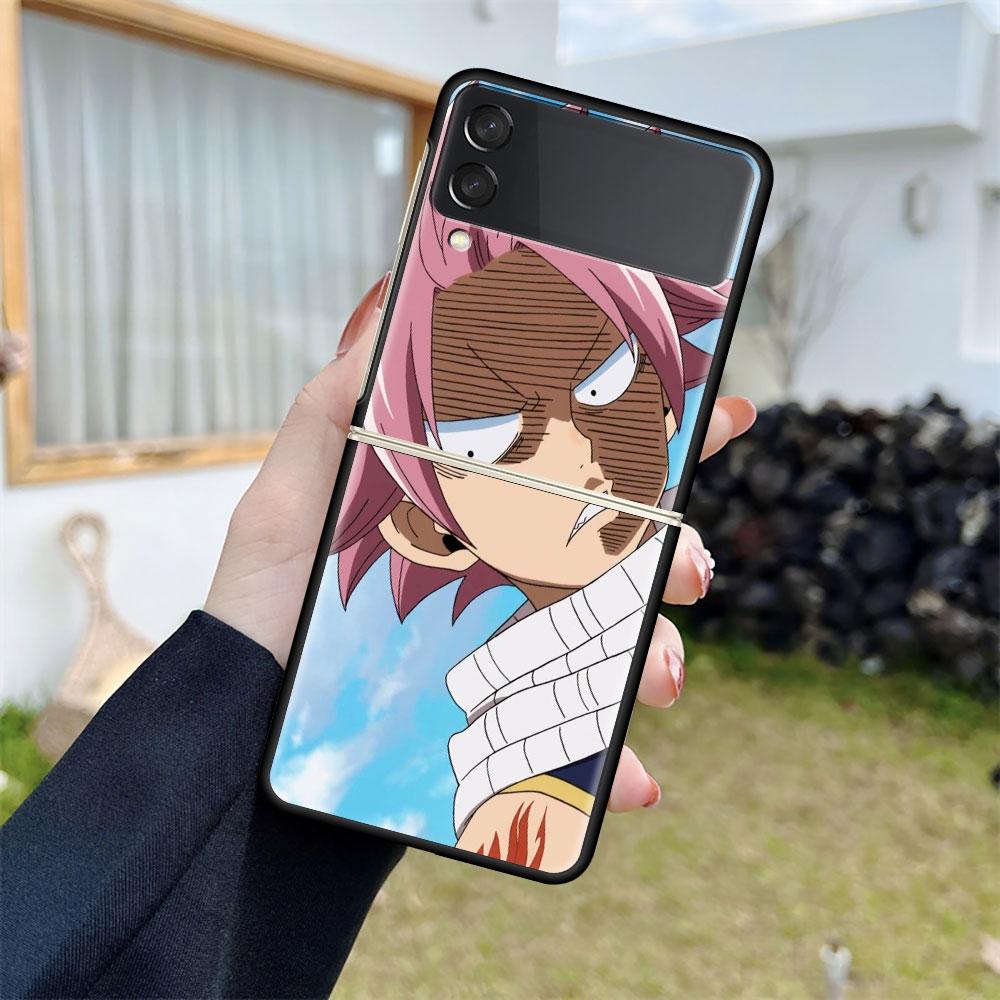 Luxus tok Samsung Galaxy Z Flip 4 3 5G-hez, fekete PC kemény telefontok, divatos hátlap, ZFlip Funda, FAIRY TAIL, anime, kagylózsák