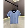 2026 Summer Women's Color Block Embroidery Knit Slimming Round Neck Short Sleeve T-Shirt