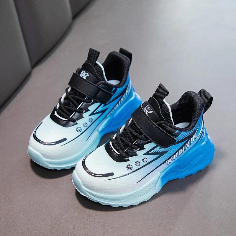 

Students Sneakers Handsome Trendy Boys Girls Running Shoes Gradient Color 2024 New Fashion Children Sports Shoes Thick Soft Sole 26 синий