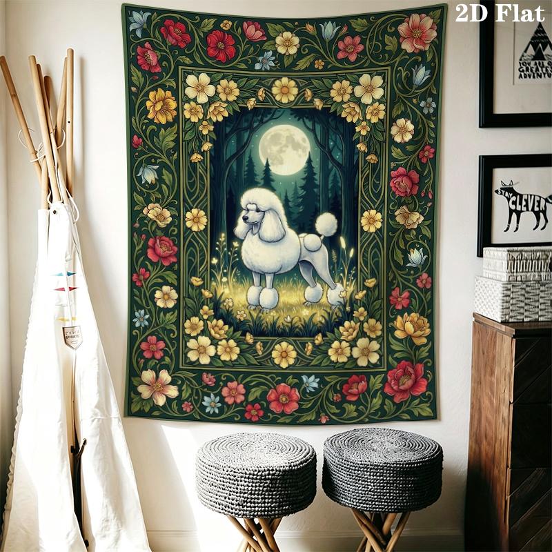 Poodle Wall Tapestry Aesthetic Wall Hanging Printed Fabric Blanket Decorative Tapestries for Bedroom Living Room Home Decor