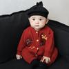 Festive Red Knit Baby Onesie - Autumn/Winter First Birthday Bodysuit
