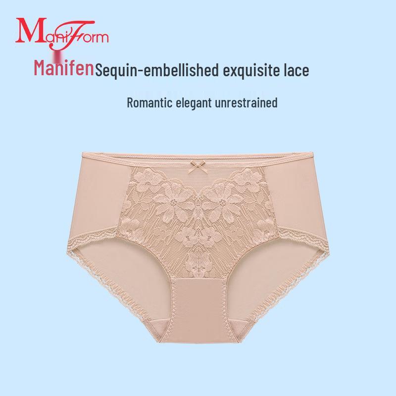 Manni Fen Women's Seamless Lace Mid-Low Rise Breathable Cotton Briefs