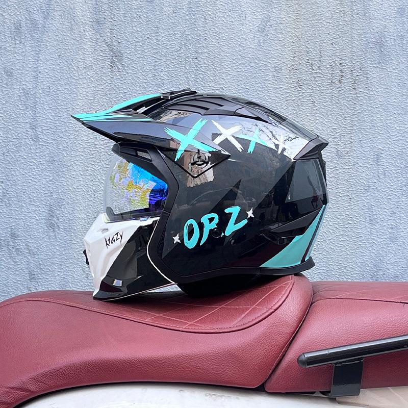 Street Fighter Motorcycle Helmet Men's and Women's Full Helmet Four Seasons Locomotive Retro Detachable Combination Helmet