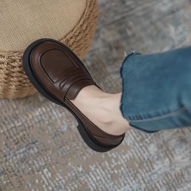 Genuine Leather Small Leather Shoes Spring New Thick-soled One-pedal Soft-soled Single Shoes Are Versatile