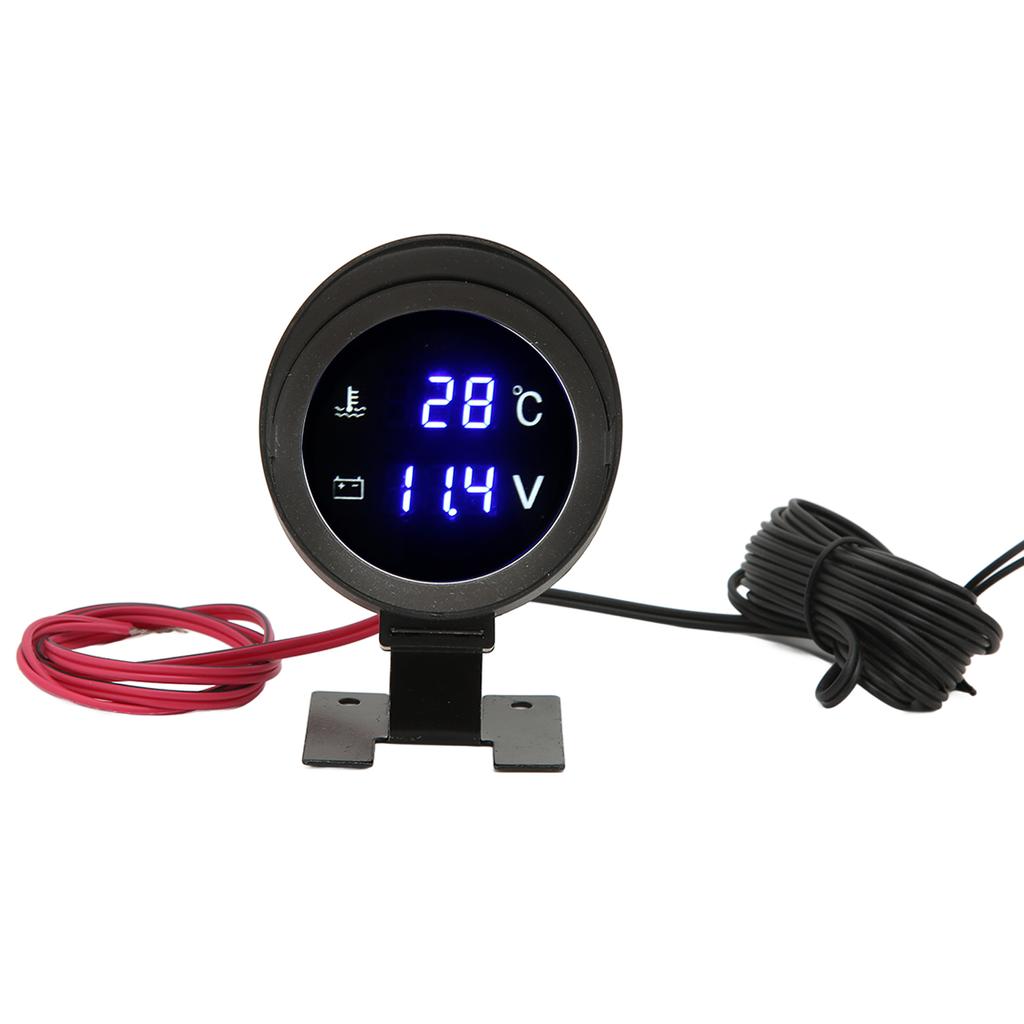 Round Digital Water Temperature Gauge LED Voltmeter DC 9V‑36V With Blue Light for Car Motorcycle ATV