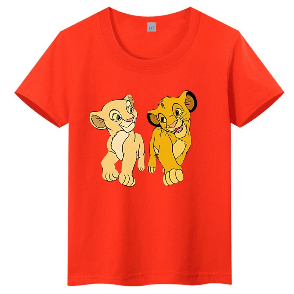 Summer Disney Lion King Cartoon Printed Children's T-shirt Pure Cotton Round Neck Children's T-shirt Parent Child Short Sleeve