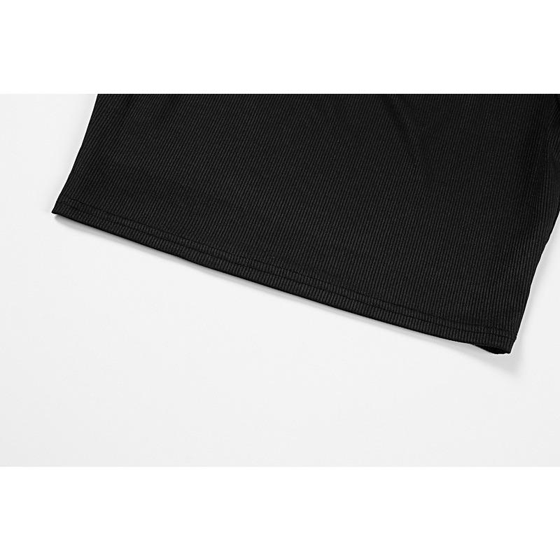 Womens Black Ribbed Square Neck T Shirt With Rhinestone Detail Short Sleeve Slim Fit Casual Top