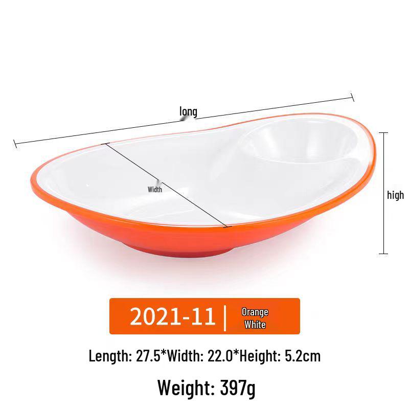 Melamine Divided Plate with Vinegar Dish for Dumplings, Shrimp, Cold Dishes, Snacks.