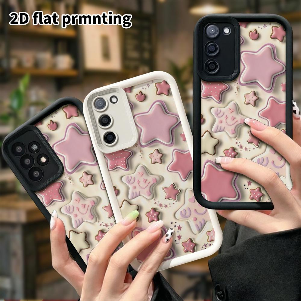 Phone Case: 2D Flat Samsung Galaxy A34 A35 M05 M06 S20 S22 S21 FE Plus 5G Layered Protective Case, Puff Star, Christmas and Halloween Gift