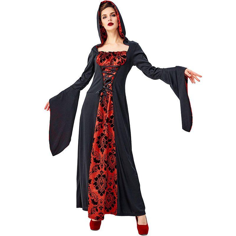 Halloween Costume Horror Carnival Black and Red Wizard Robe European Court Wizard Outfit Vampire Set