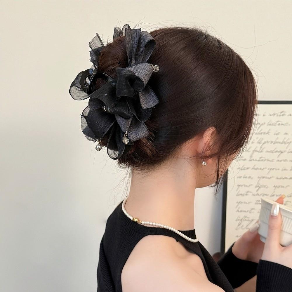 New 13cm Claw Clip Organza Bud Bead Charm Big Hair Claw Elegant Add Volume Shark Clip Back Head Bun Hairstyling