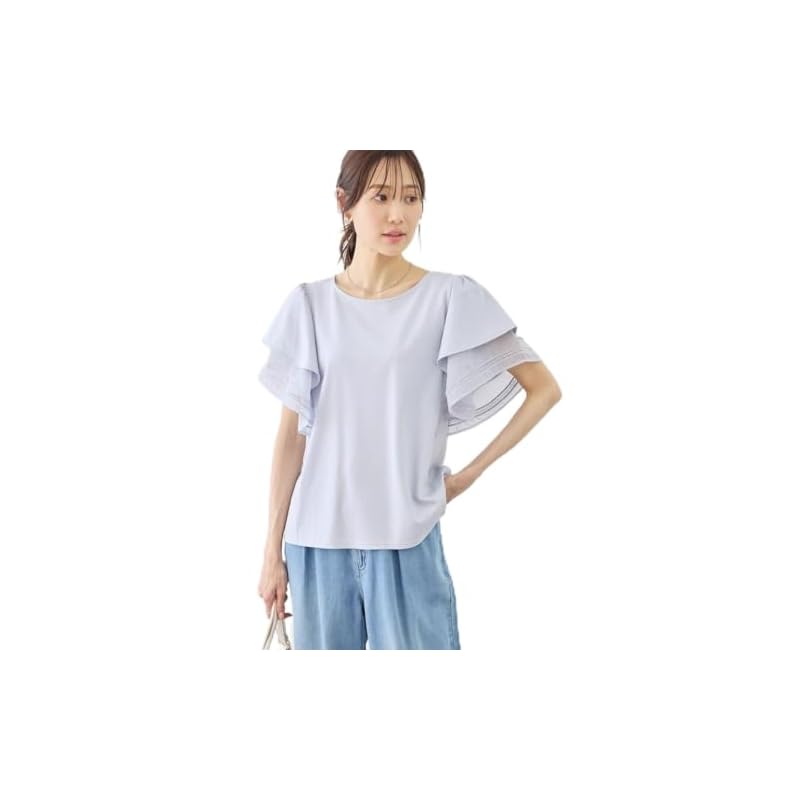 Rope Picnic UV Protection/Cooling Lace-Docking Flare Sleeve Cut Top for Women GDM16370 Sax (48 F)